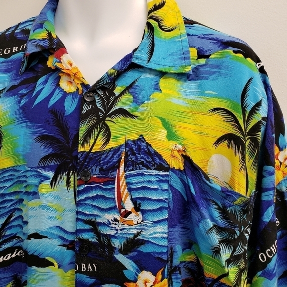 Jamaica Hawaiian Shirt Floral Palm Trees Button Up Mens Size 3X - Picture 4 of 7